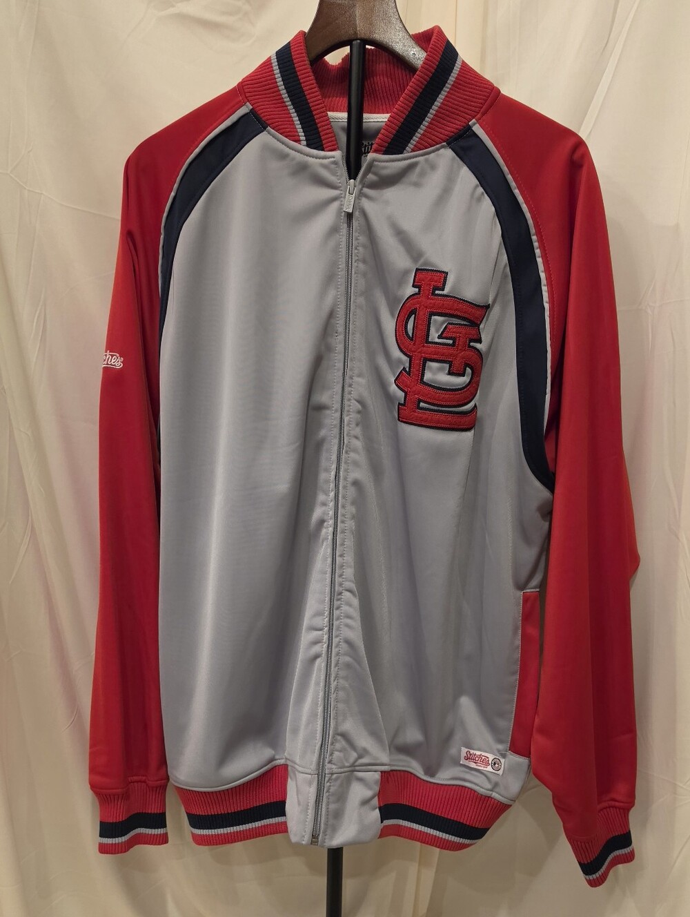 St Louis Cardinals Stitches Athletic Gear Full Zip Track Jacket Gray Red Mens L